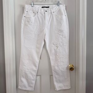 LAUREN Ralph Lauren Girlfriend Eyelet Patchwork Embroidered Straight Jeans Sz 12